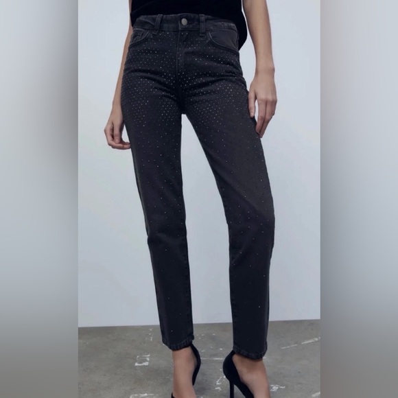 Zara Signature Denim- The Slim with Rhinestone in Black- Sz 0 - Picture 2 of 7